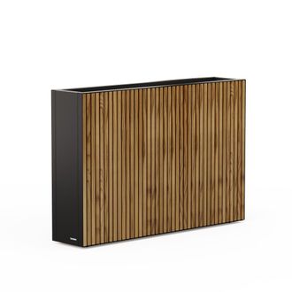 Herstera Garden Jardinera Alta Herstera Deco Planter Divider 25 De Metal Negro Y Madera 100x25x80 Cm