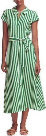 Boden Marcia Stripe Cap Sleeve Cotton Blend Jersey Shirtdress in Green Stripe at Nordstrom, Size 10