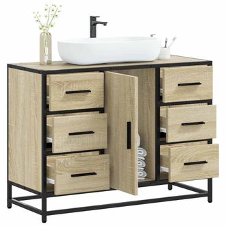 Berkfield Home Bathroom Sink Cabinet Sonoma Oak 80x33x60 cm Engineered Wood in Brown | Size: 80 x 33 x 60 cm