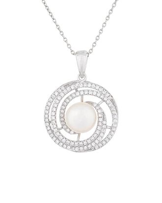 Splendid Pearls Silver 9-10Mm Freshwater Pearl & Cz Pendant Necklace