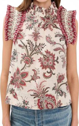 Sea New York Cassandra Flutter Sleeve Top In Cream, Red