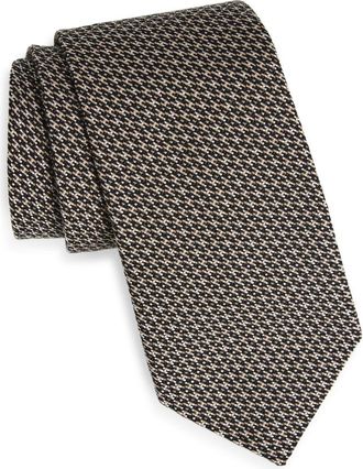 BOSS Angled Check Cotton & Silk Tie in Medium Brown at Nordstrom