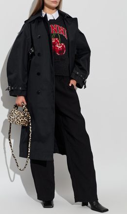 Ganni Cotton Trench Coat With Belt, Womens, Black