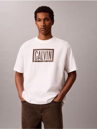 Calvin Klein Jeans Calvin Klein Mens Relaxed Box Logo Graphic Tee - White - 2XL