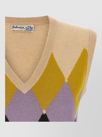 Ballantyne cashmere argyle v-neck sleeveless knitted top