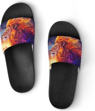 Generic Male Lion Sunset Shower Shoes Slipper for Women Men Beach Slippers Quick Drying Non Slip Open-Toe Sandals