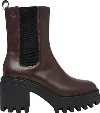 Calvin Klein Schoenen, Dames, Bruin, 37 EU, Katoen, Chunky Heeled Chelsea
