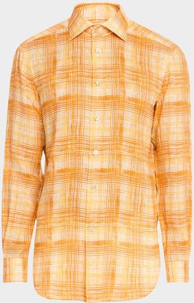 Kiton Mens Cotton Plaid Casual Button-Down Shirt