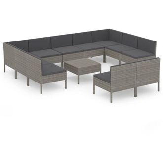vidaXL 12 Pcs Garden Lounge Set Con Cojines Wicker Pe Gray