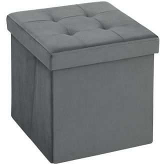 HOMCOM Foldable Velvet-Feel Storage Ottoman - 38 x 38 x 38 cm - - Blue | TJ Hughes