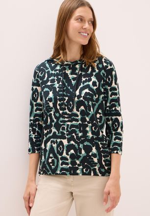 Cecil Kapuzensweatshirt CECIL, Damen, Gr. XXL (46), gr&uuml;n (ink gr&uuml;n), Sweatware, Obermaterial: 48% Baumwolle, 48% Modal, 4% Elasthan, gemustert, regular fit,