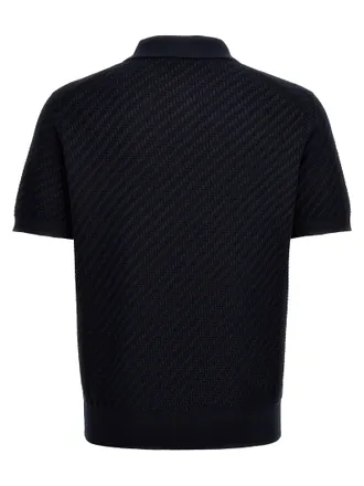 Brioni Woven Knit Cotton Blend Polo Shirt - Navy