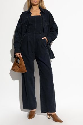 A Gold E Strapless Denim Jumpsuit, Womens, Navy Blue