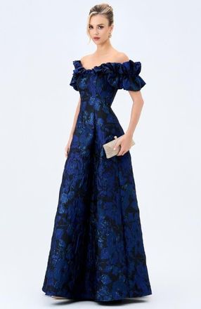 Bariano Maliyah Off Shoulder Gown in Navy at Nordstrom, Size 10