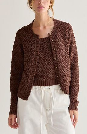 Crescent Basket Weave Knit Cardigan Tank Two Piece Set in Brown at Nordstrom, Size X-Small