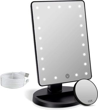 OEM Miroir De Maquillage - Led Regulable - Agrandissement 1x Et 10x - Rotation 180 Grados - Alimentation Usb O Pilas - Negro - Unidad