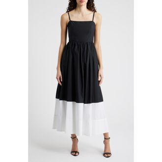 CeCe by Cynthia Steffe Colorblock Fit & Flare Midi Dress in Rich Black at Nordstrom, Size Xx-Small