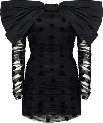 Nina Ricci oversized-bow neckline tulle dress - women - Polyamide/Viscose Crepe - 38 - Black