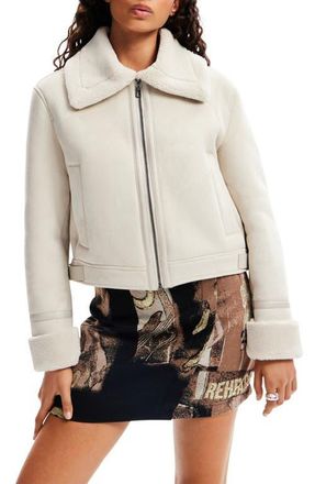 Desigual Montreal Faux Shearling Jacket in White at Nordstrom, Size X-Large