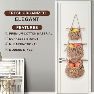 OEM Cesta Colgante De Frutas Estilo Boho, 3 Animales, Cesta De Pared Tejida De Yute Hecha A Mano, Cesta De Pared, Cocina Boho, Sala De Estar Y