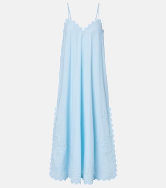 Juliet Dunn Embroidered scalloped cotton midi dress