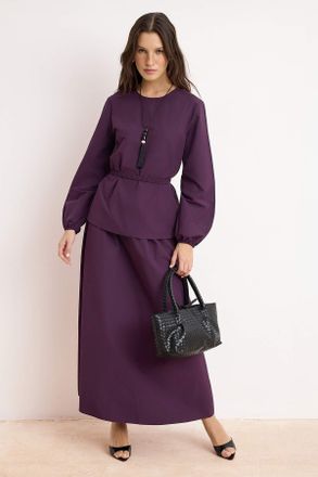 Trendyol Paarse platte lange dameshijab broek-top set voor dagelijks gebruik