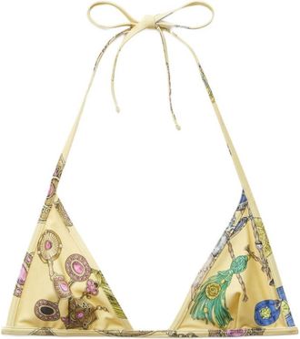 Versace Beige Printed Bikini Top Swimwear