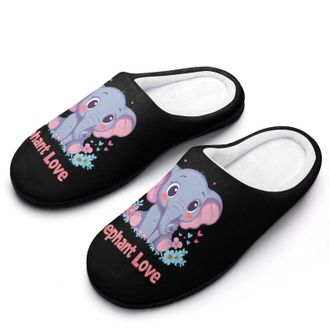 Generic Elephant Lover Funny Mens Slippers Cotton Warm House Shoes Memory Foam Sandals Print Size 7-14