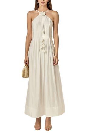 English Factory Crochet Flower Trim Pleated Maxi Dress in Off White at Nordstrom, Size X-Small