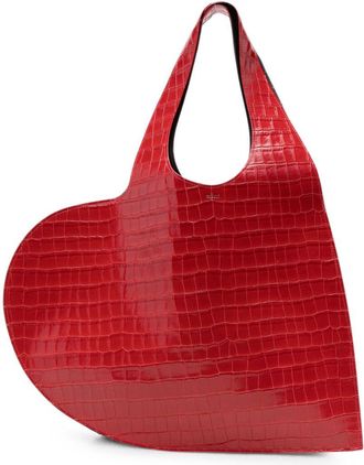 Coperni Heart-Shaped Crocodile-Embossed Red Bag
