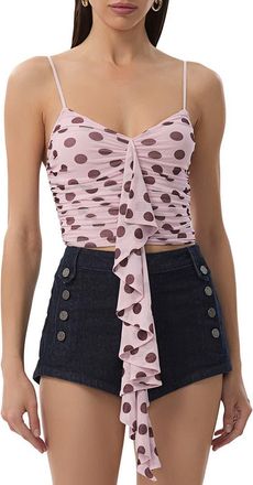 AFRM Columbia Ruffle Ruched Crop Top in Rose Dot at Nordstrom, Size X-Small