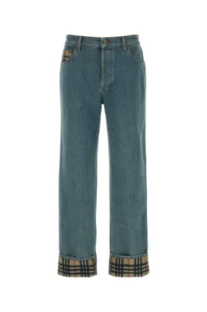 Burberry Tartan Cuff Cotton Jeans - Blue