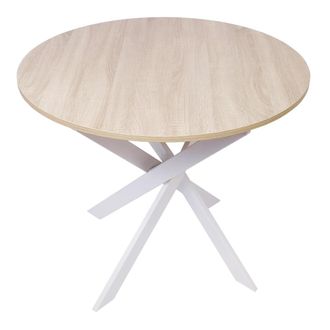 Skraut Home Mesa comedor redonda efecto madera de roble y blanco 90x90x77cm