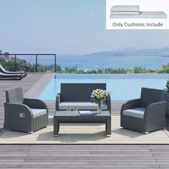 OUTSUNNY 3PCs Rattan Garden Seat Cushions Pads for Patio Furniture - Grey | TJ Hughes