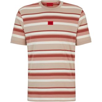 HUGO BOSS Hugo Heren Diragolino oversized T-shirt met gestreept logo (Roze/Wit)