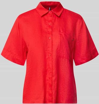 Tommy Hilfiger Regular Fit Leinenbluse mit Logo-Stitching in Rot, Gr&ouml;&szlig;e XL