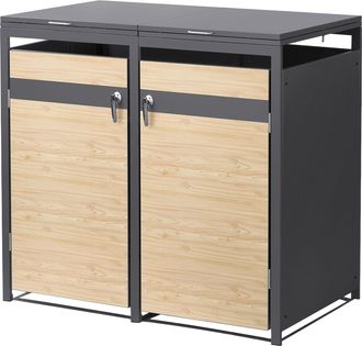 ML Design Ml-design Cobertizo De Exterior Para 2 Cubos De Basura De 240l 132x80x120cm Con Aspecto Alerce Antracita Mueble Cubrecontenedor De Acero Resistente Co