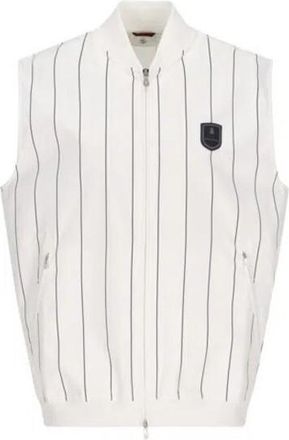 Brunello Cucinelli MenS White Blue Striped Zip Vest, Size XS