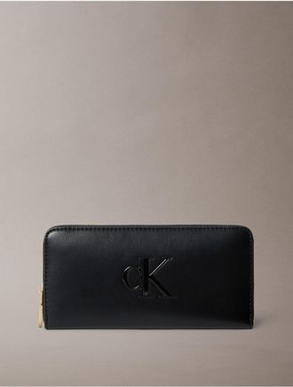 Calvin Klein Womens Bold Monogram Long Zip Wallet - Black