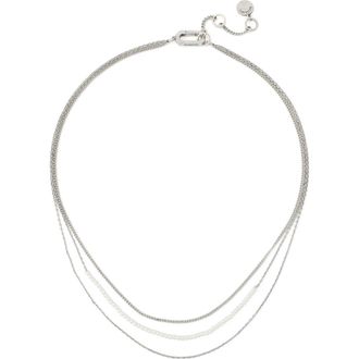 AllSaints Layered Faux Pearl & Mixed Link Necklace in Pearl/Warm Silver at Nordstrom