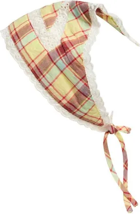 Damson Madder Lace Inset Plaid Organic Cotton Triangle Hair Scarf in Multi at Nordstrom