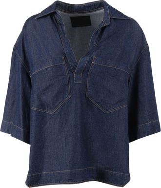 Dondup Cropped Indigo Boxy Denim Shirt