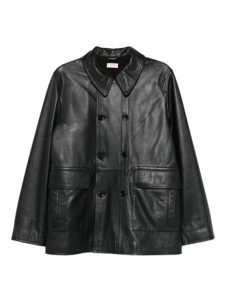 Fursac Giacca biker doppiopetto in pelle - Nero