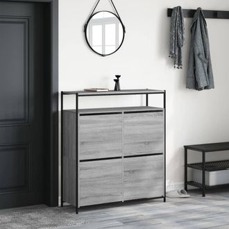 Berkfield Home Shoe Cabinet with 4 Flip-Drawers Grey Sonoma 100x34x112 cm | Size: 100 x 34 x 112 cm