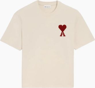 Ami Mens AMI Paris Heart Zigzag T-Shirt Beige - Tan - Size: 42