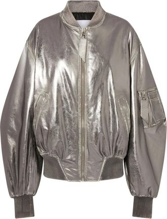 The Attico Zilveren Spiegel Leren Bomberjack - Dames - Bomber jackets - Grijs - 2XS - Katoen - Jassen