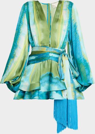 Bronx and Banco Bedouin Coastal Tiered Deep V-Neck Mini Dress