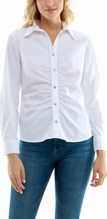 Nicole Miller Amber Stretch Button Down Shirt In Brilliant White