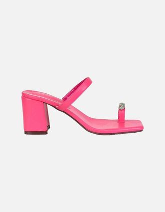 XY London Womens XY London Womens/Ladies Daiquiri Diamante Double Strap Medium Block Heel Mule Sandals - Pink - Size: 3
