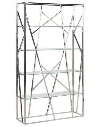 Beliani Libreria Acciaio Inox Argento E 4 Ripiani Vetro Temperato 175 X 100 Cm Hoxie